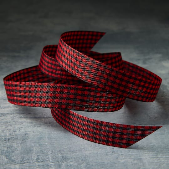 5/8" x 7yd. Red Taffeta Gingham Ribbon by Celebrate It® Classic
